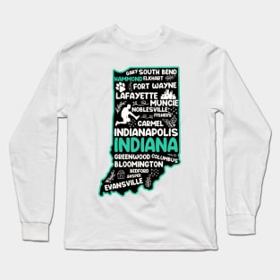 Hammond Indiana cute map Evansville, Carmel, South Bend, Fishers, Bloomington, Hammond, Gary Long Sleeve T-Shirt